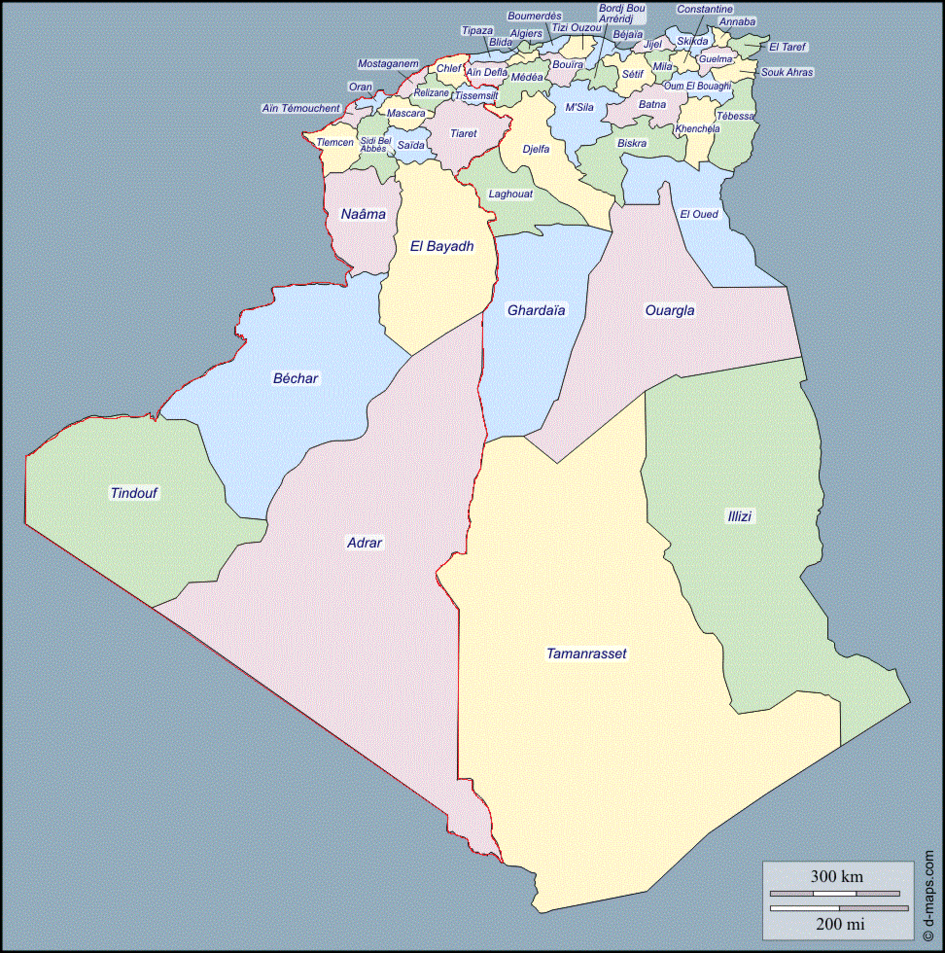 Карта алжира с городами